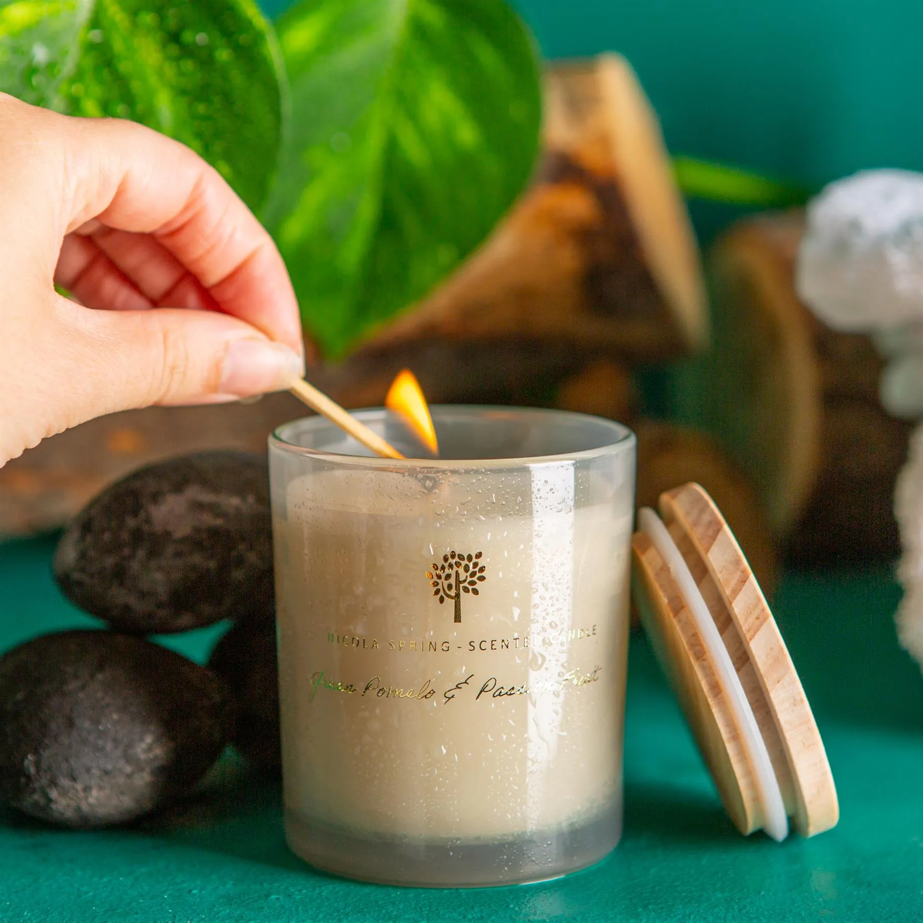 130g Green Pomelo & Passion Fruit Scented Soy Wax Candle - By Nicola Spring