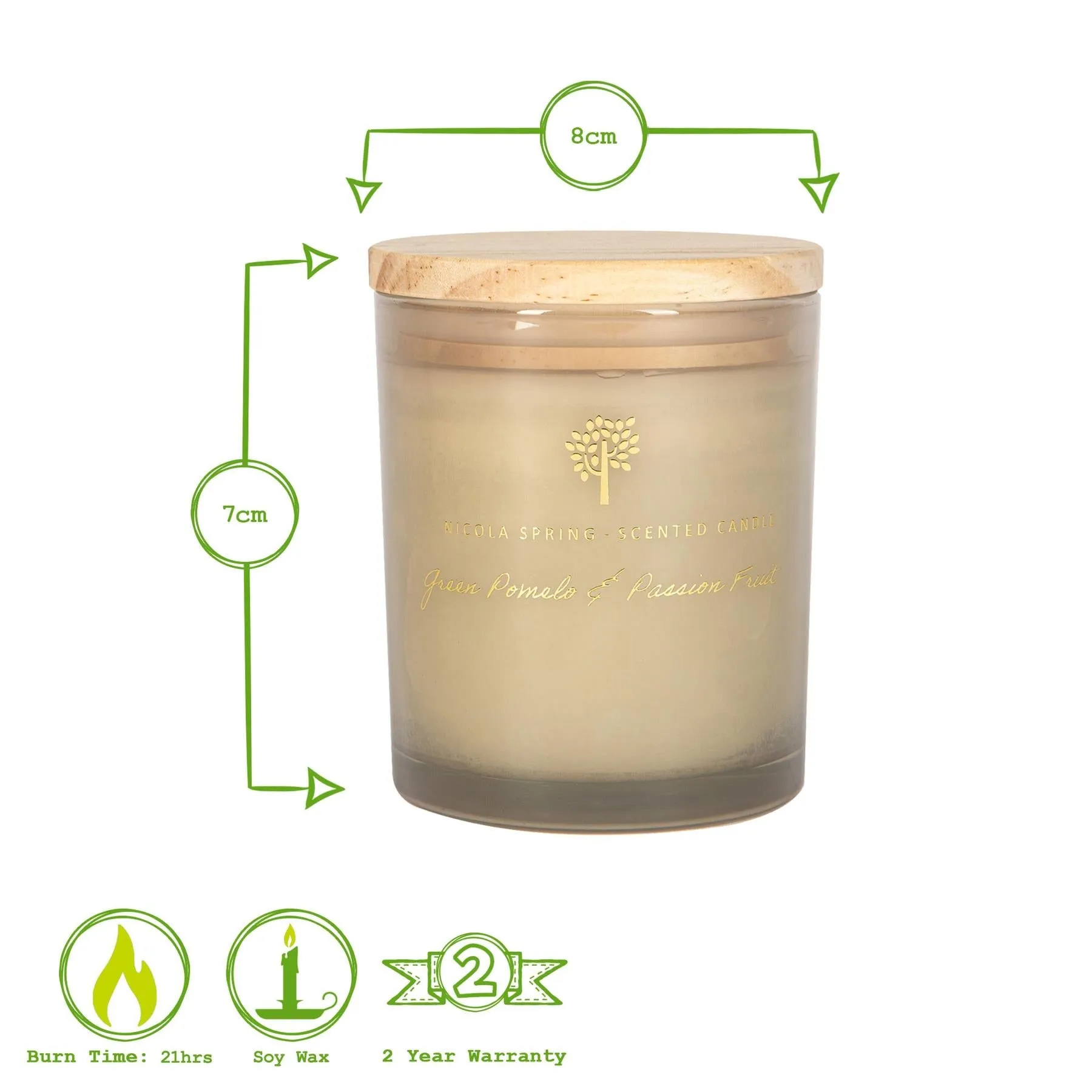 130g Green Pomelo & Passion Fruit Scented Soy Wax Candle - By Nicola Spring