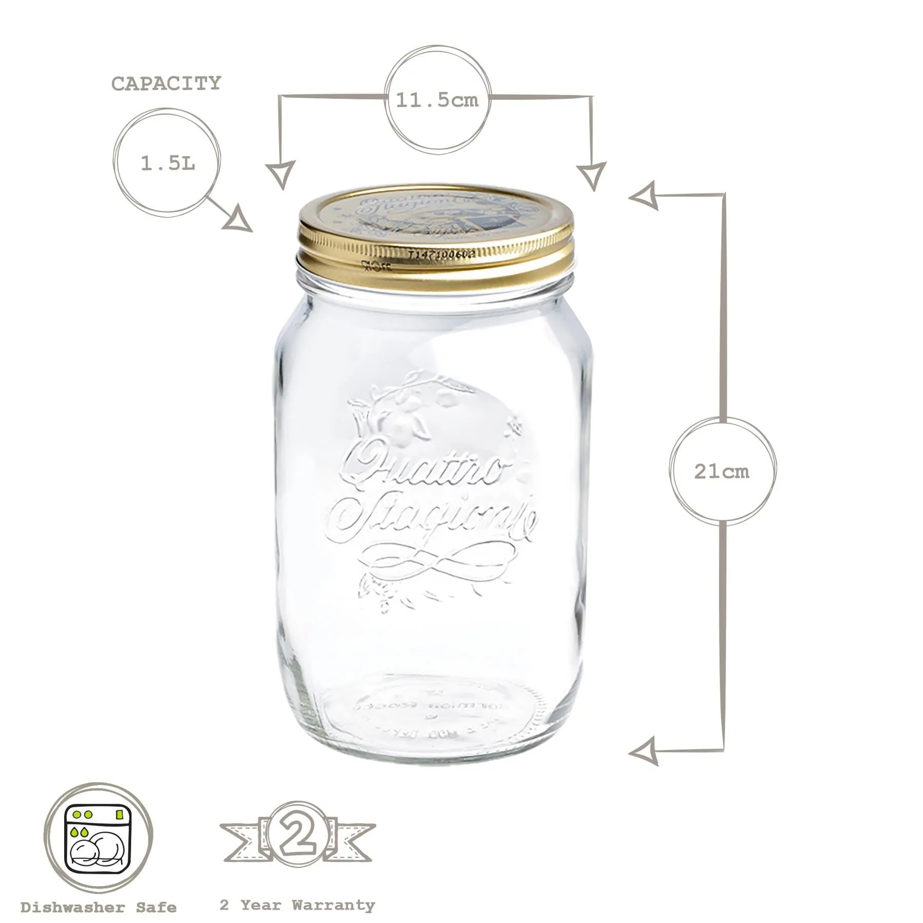 1.5L Quattro Stagioni Mason Glass Drinking Jars - Pack of Four - By Bormioli Rocco