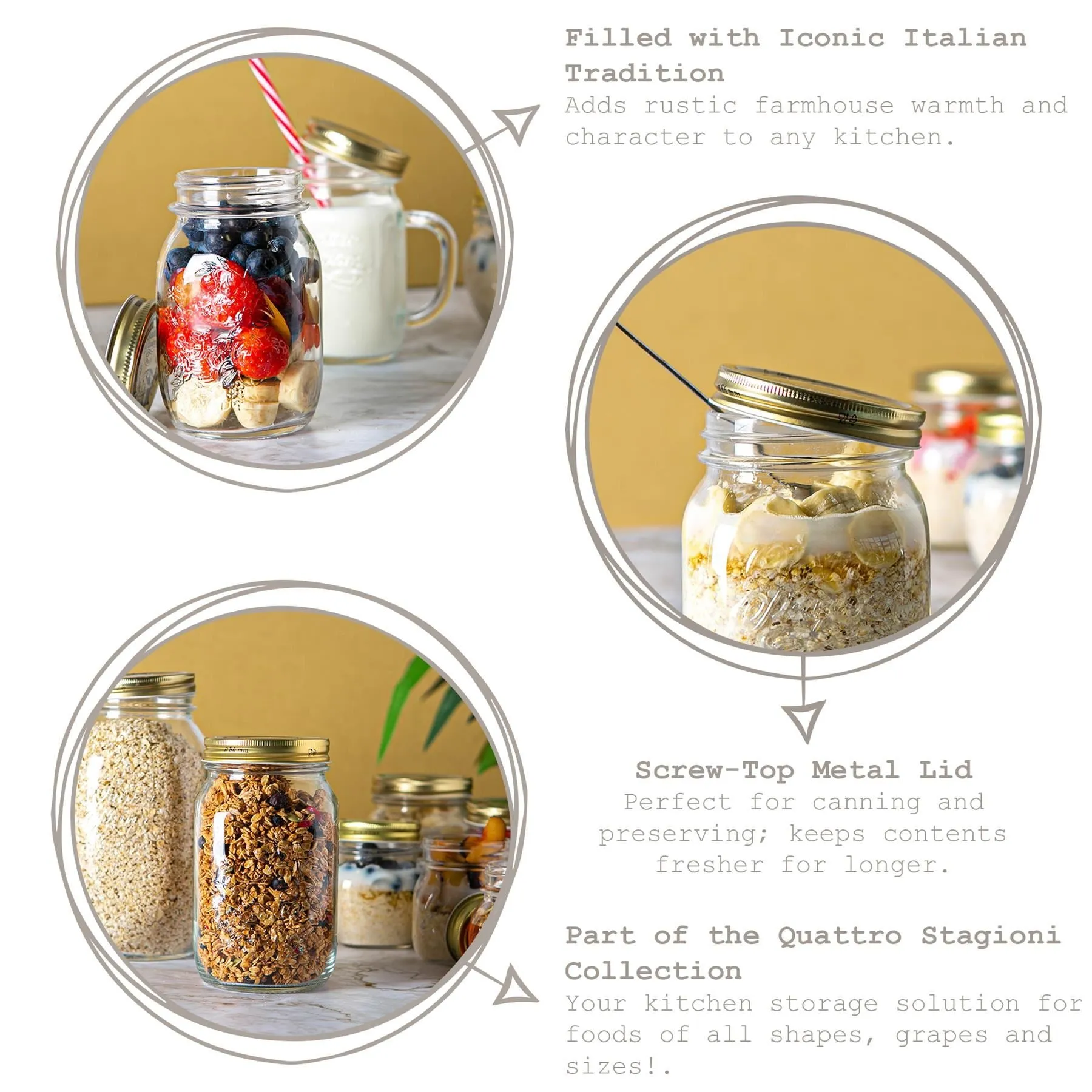 1.5L Quattro Stagioni Mason Glass Drinking Jars - Pack of Four - By Bormioli Rocco