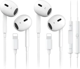 2 Packs-for iPhone Headphones Wired Earbuds/Earphones Nosie Reduction Built-in Microphone & Volume Control Headsets Compatible with iPhone 14/13/12/11/XR/XS/X/8/7/SE/Pro/Pro Max, Plug and Play