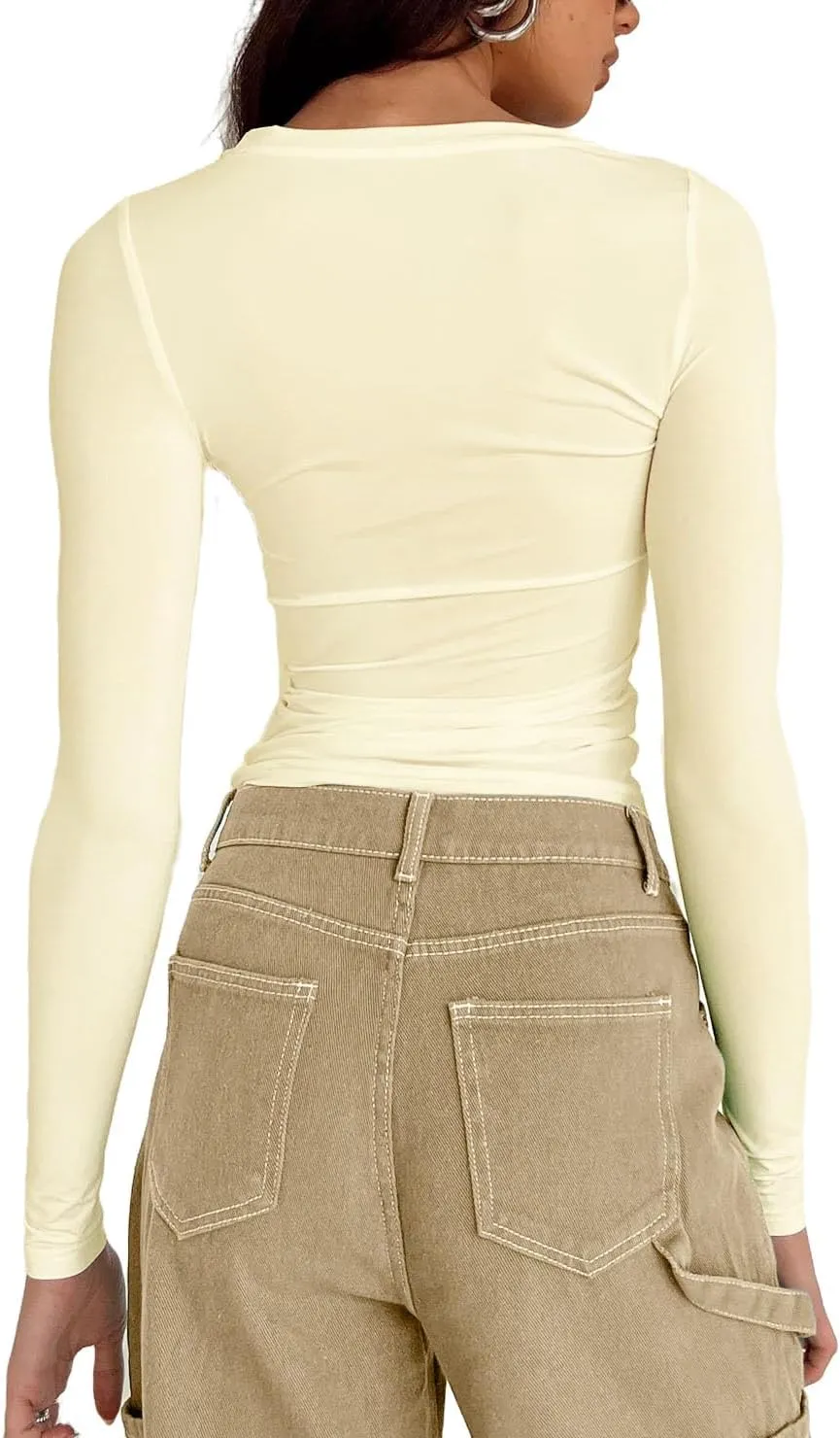 Abardsion Women's Long Sleeve Shirts Spring 2025 Casual Basic Going Out Crop Tops Slim Fit Tight Y2K Clothes