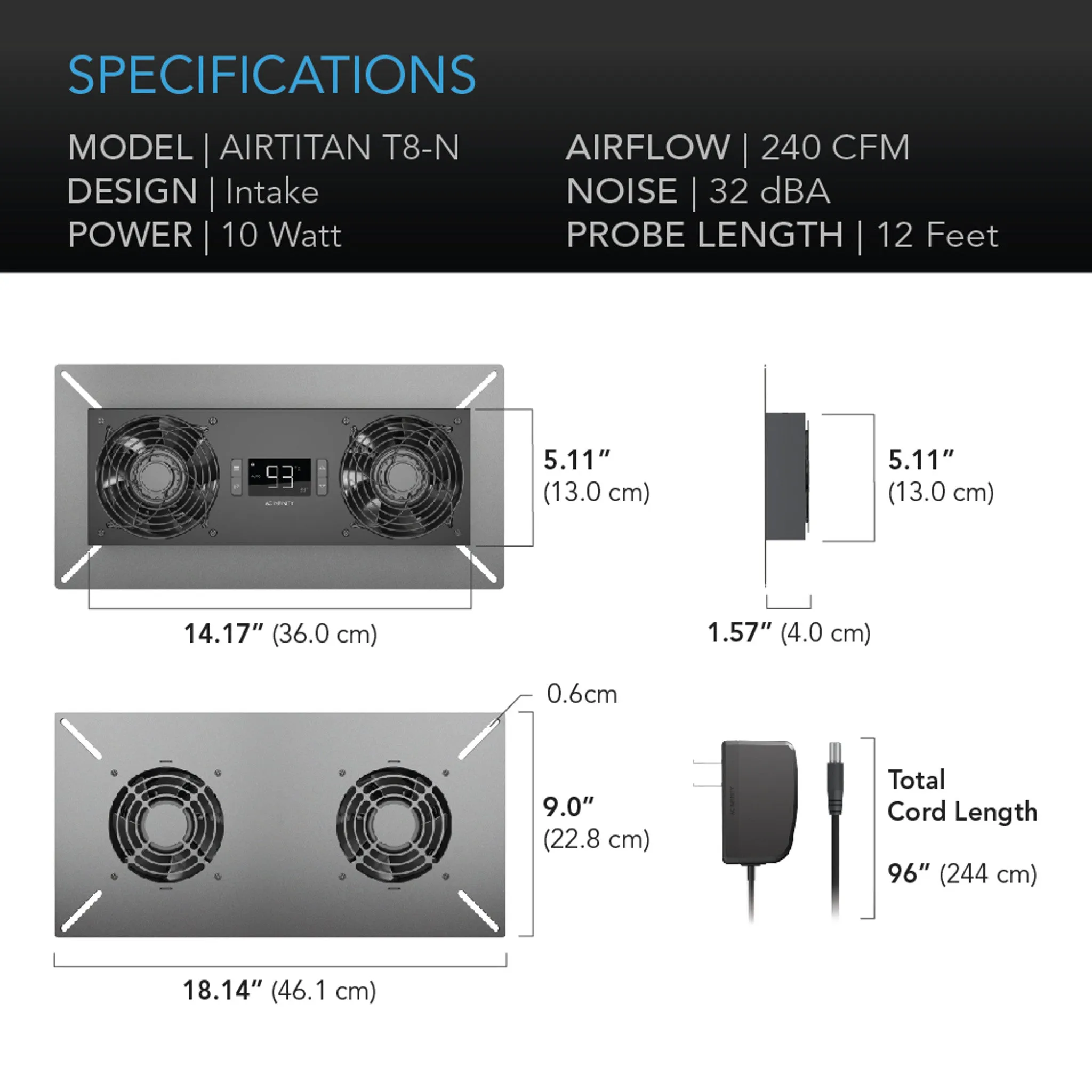 AC Infinity AIRTITAN T8-N Crawl Space and Basement Ventilator Fan, Temperature and Humidity Controller, Ip-44 Rated, Intake