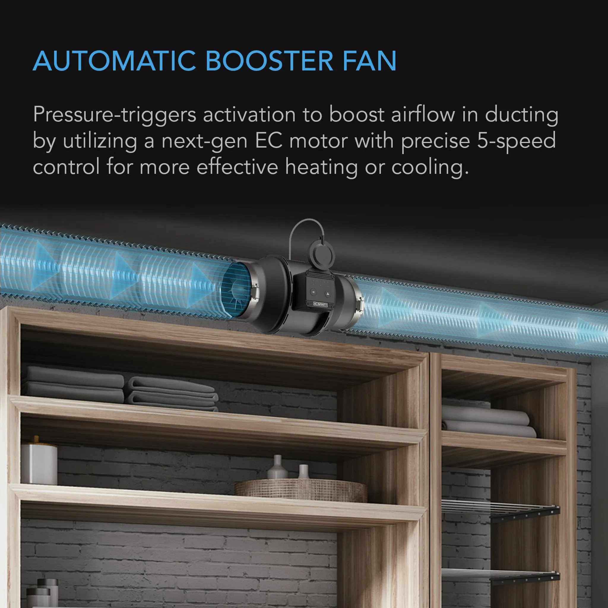 AC Infinity Automatic Booster Duct Fan, Inline Fan With Pressure Switch, 4-Inch