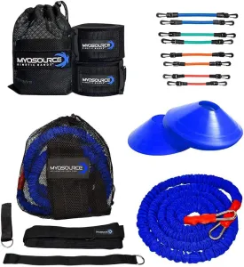 Acceleration Speed & Agility Training Kit - Leg Resistance Bands, Bungee Cord, 8 Quick Feet Training Cones - Football, Soccer, Basketball, Baseball, Softball Agility Training Equipment