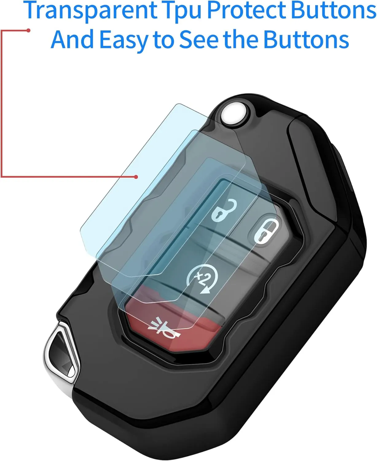 Autophone Compatible with Jeep Key Fob Cover With Leather Keychain Soft TPU Protection Key Case for 2018-2025 Wrangler JL JLU Rubicon Wagoneer Gladiator JT Sahara JLU Remote Ke (Black)