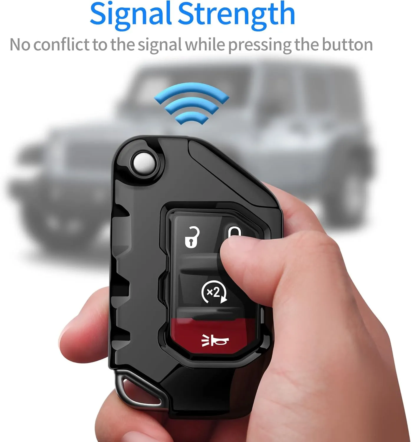 Autophone Compatible with Jeep Key Fob Cover With Leather Keychain Soft TPU Protection Key Case for 2018-2025 Wrangler JL JLU Rubicon Wagoneer Gladiator JT Sahara JLU Remote Ke (Black)