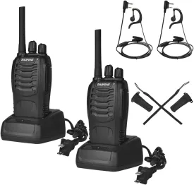BAOFENG Walkie Talkies Long Range for Adults Kids Two Way Radios with Earpieces,16 Channel UHF, Rechargeable Handheld 2-Way Radios with Flashlight 2 Pack, black, 88A