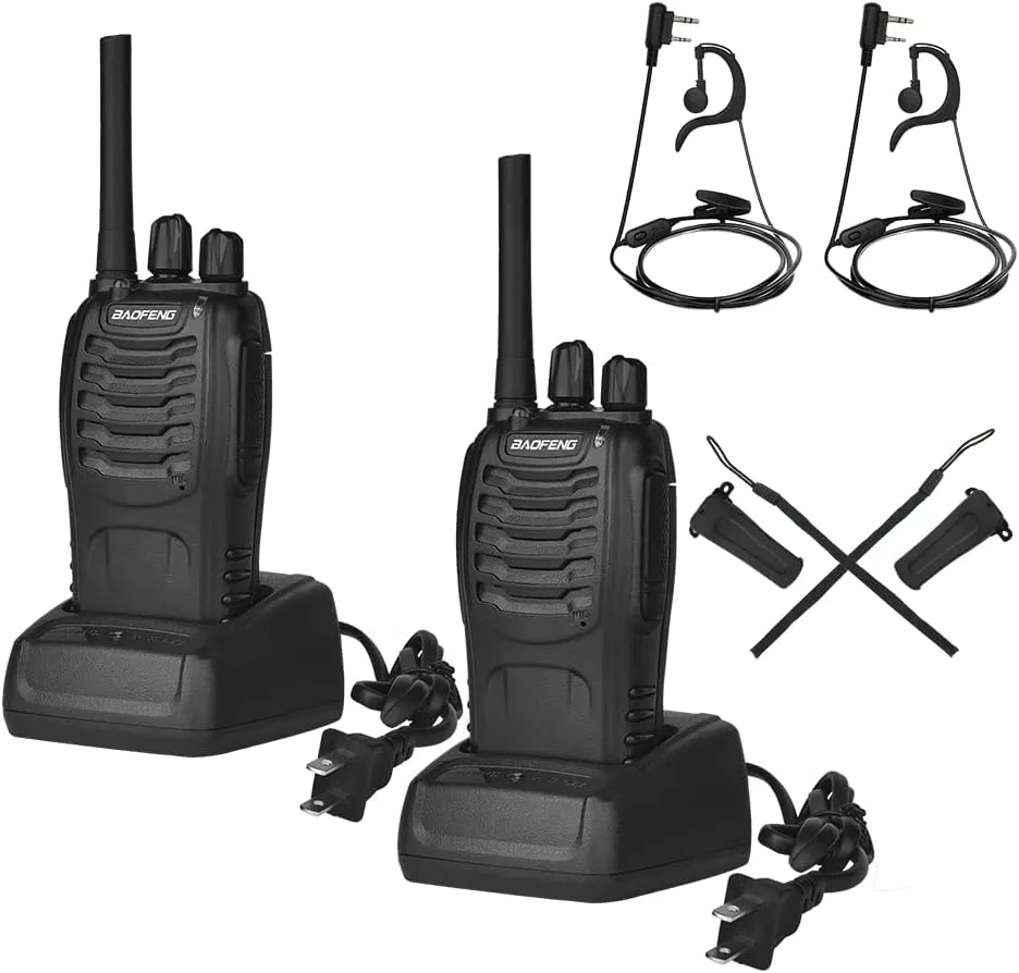 BAOFENG Walkie Talkies Long Range for Adults Kids Two Way Radios with Earpieces,16 Channel UHF, Rechargeable Handheld 2-Way Radios with Flashlight 2 Pack, black, 88A