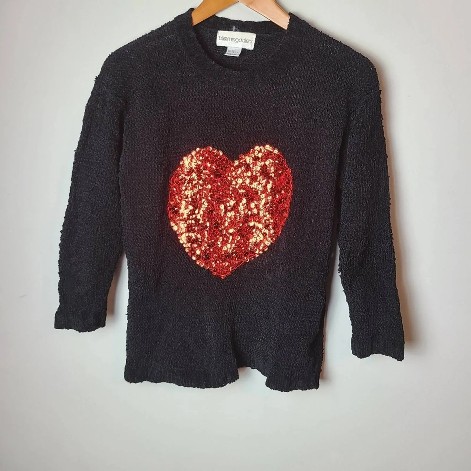 Bloomingdale's Black Chenille Heart Sweater