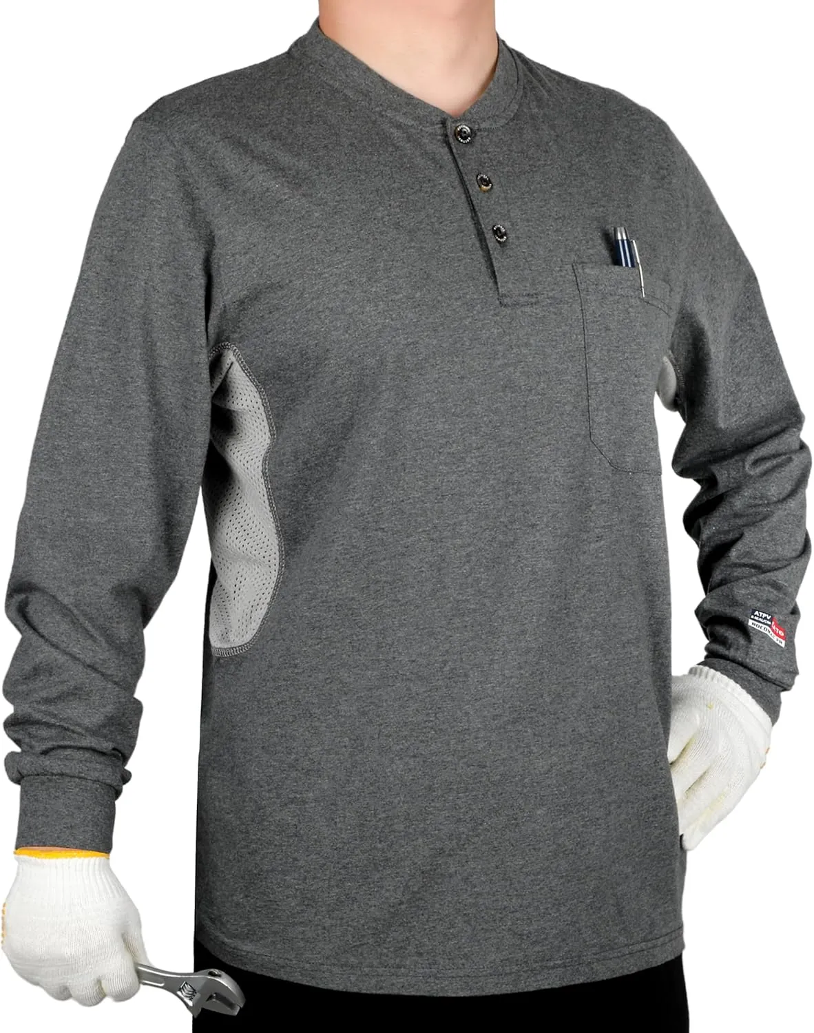 BOCOMAL FR Shirts Summer Vented Mesh Breathable Henley Shirt 5.5oz Flame Resistant CAT2 Work Clothing