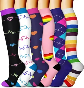 CHARMKING 6 Pairs-Compression Socks for Women & Men Circulation Best Support for Nurses, Running, Athletic,Flight Travel