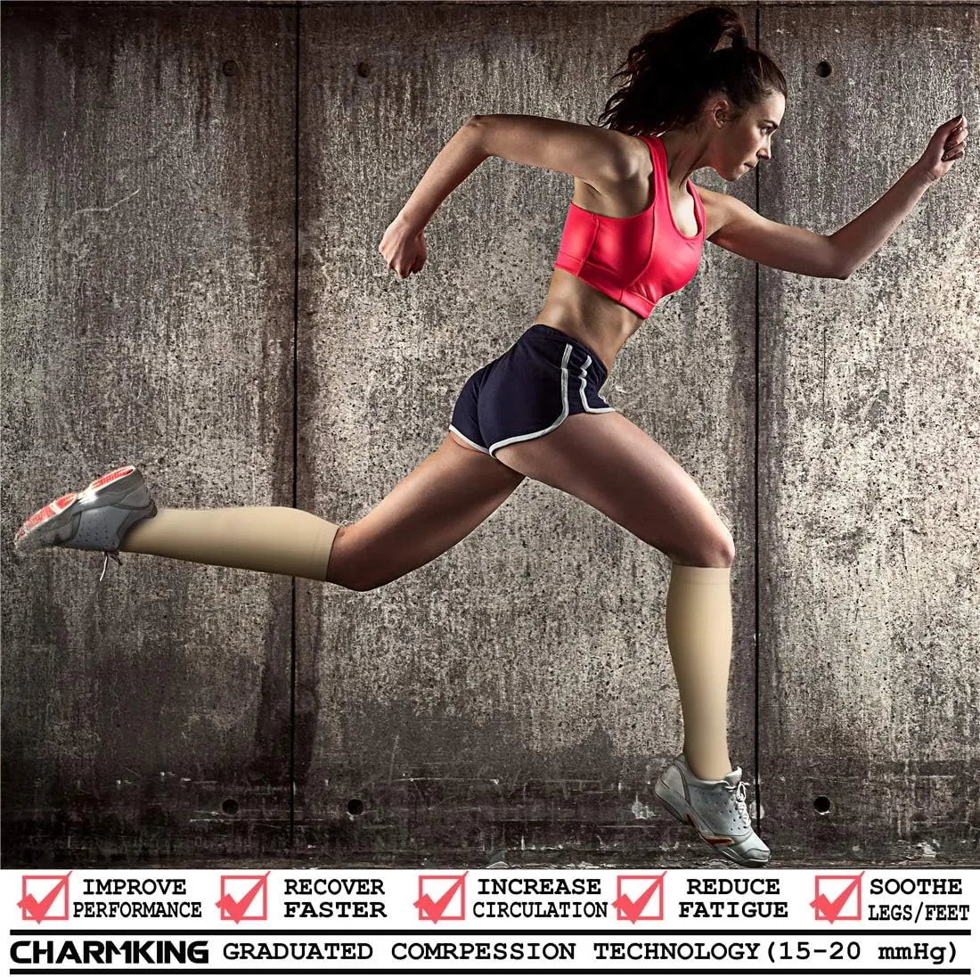 CHARMKING Compression Socks for Women and Men Circulation 4 Pairs 15-20 mmHg Best Support for Athletic Running Cycling