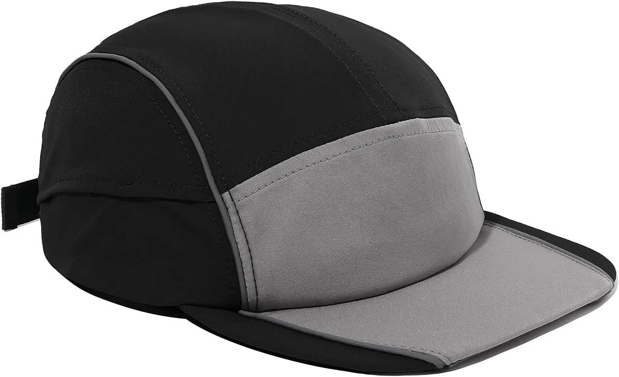 Clakllie Quick Dry 5 Panel Running Hats Reflective Flat Brim Hat Breathable Baseball Cap Cooling Outdoor Caps Tennis Dad Hats