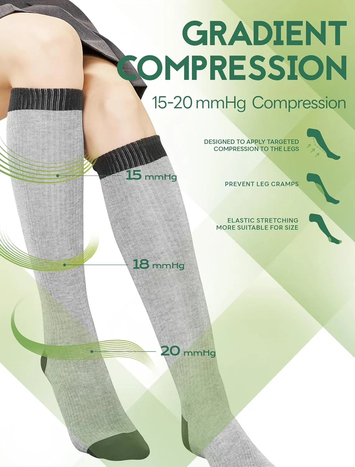 Compression Socks for Pregnant Women (2/3 Pairs) 15-20 mmHg Bamboo Viscose Non-slip Sock for Nurses Pregnancy