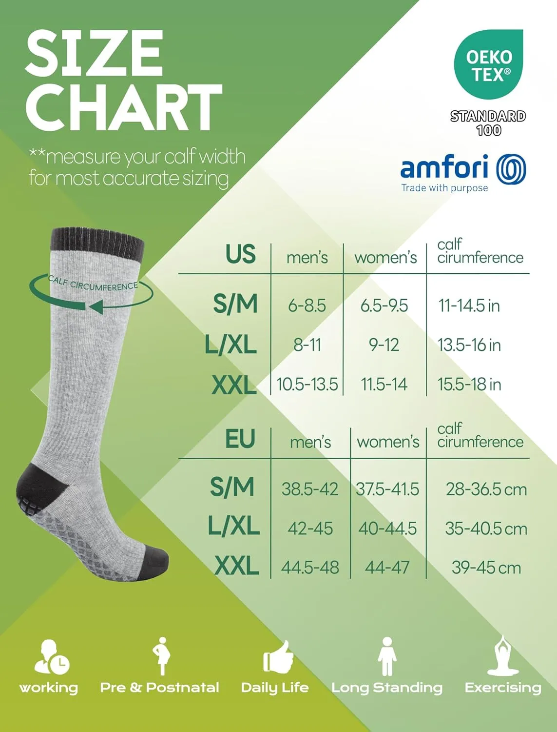 Compression Socks for Pregnant Women (2/3 Pairs) 15-20 mmHg Bamboo Viscose Non-slip Sock for Nurses Pregnancy