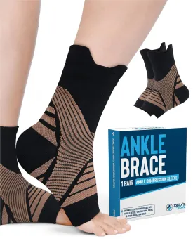 Doctor's Select Copper Ankle Sleeve - Foot and Ankle Compression Sleeve, Arch Support Socks, Compression Ankle Brace, Black with Copper