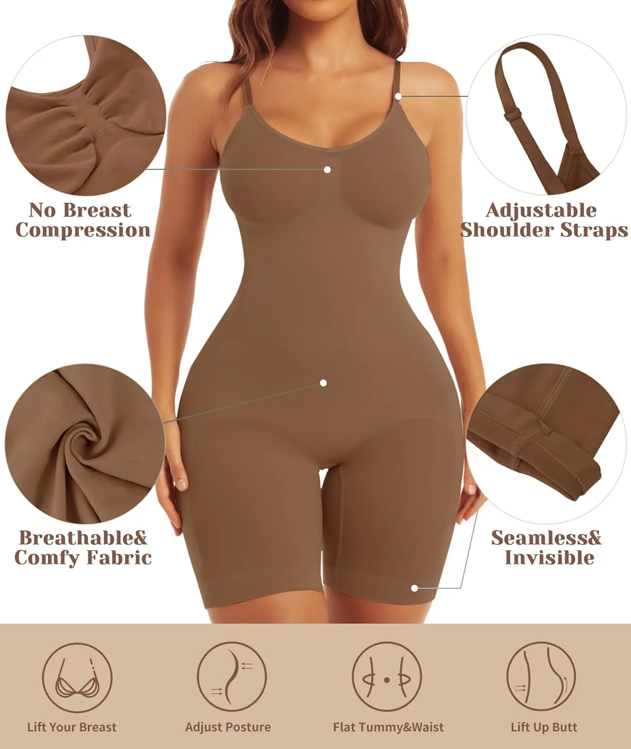 EUYZOU Shapewear Bodysuit for Women Tummy Control Seamless Sculpting Body Shaper Top
