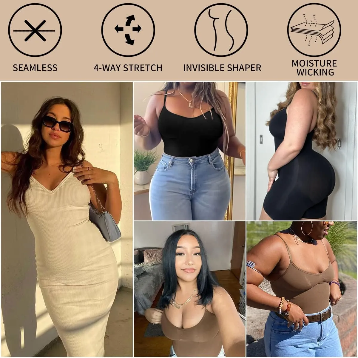 EUYZOU Shapewear Bodysuit for Women Tummy Control Seamless Sculpting Body Shaper Top