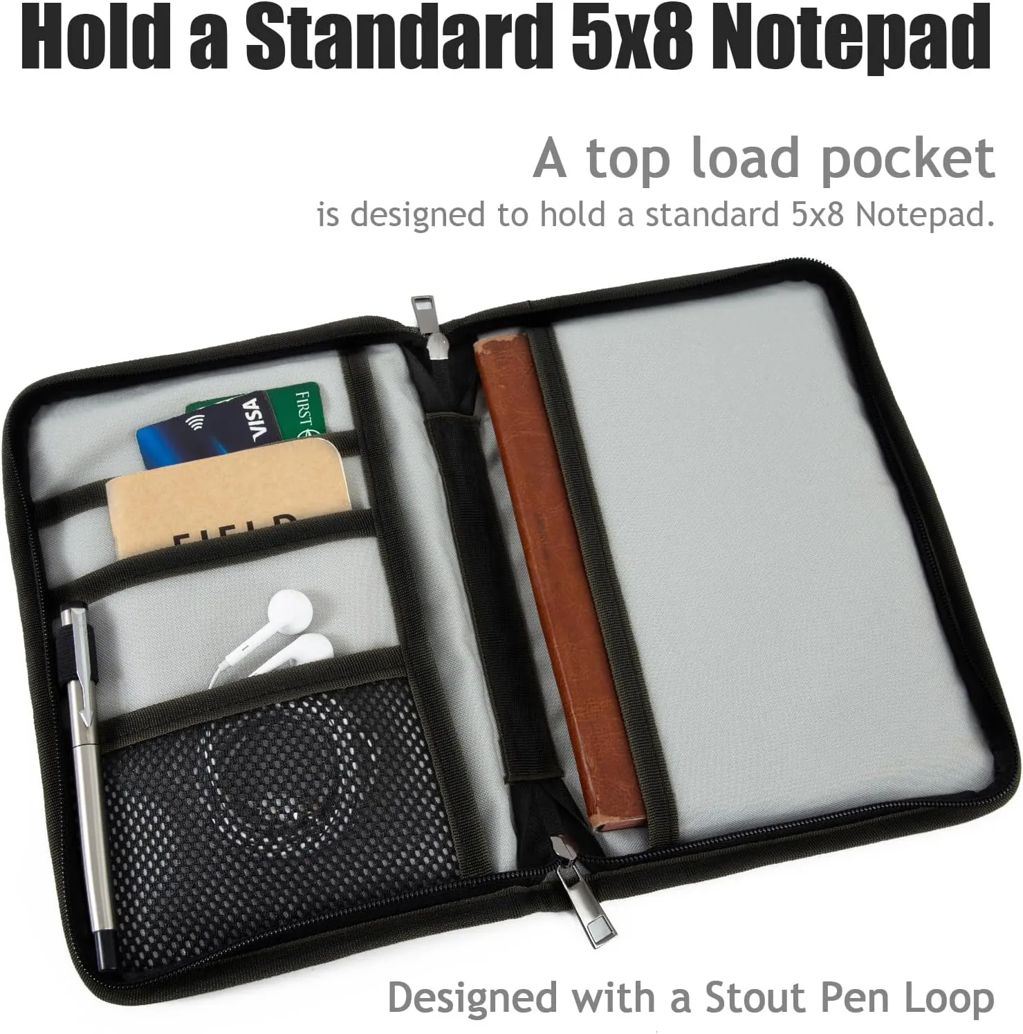 Field Notes Notebook Cover for 6.7 X 9.8 Inch with A5 Journal Cover Notebook Zipper Pocket Planner for Pen Holder,Water Resistant Cover Notebooks Sketchbook,Waterproof Waxed Canvas (Dark brown)
