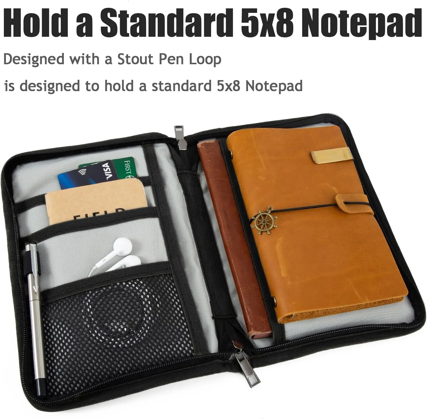 Field Notes Notebook Cover for 6.7 X 9.8 Inch with A5 Journal Cover Notebook Zipper Pocket Planner for Pen Holder,Water Resistant Cover Notebooks Sketchbook,Waterproof Waxed Canvas (Dark brown)