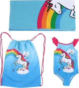Flamingo Girls One Piece Bathing Suit Beach Bag and Towel 3 Swimsuit Set Toddler