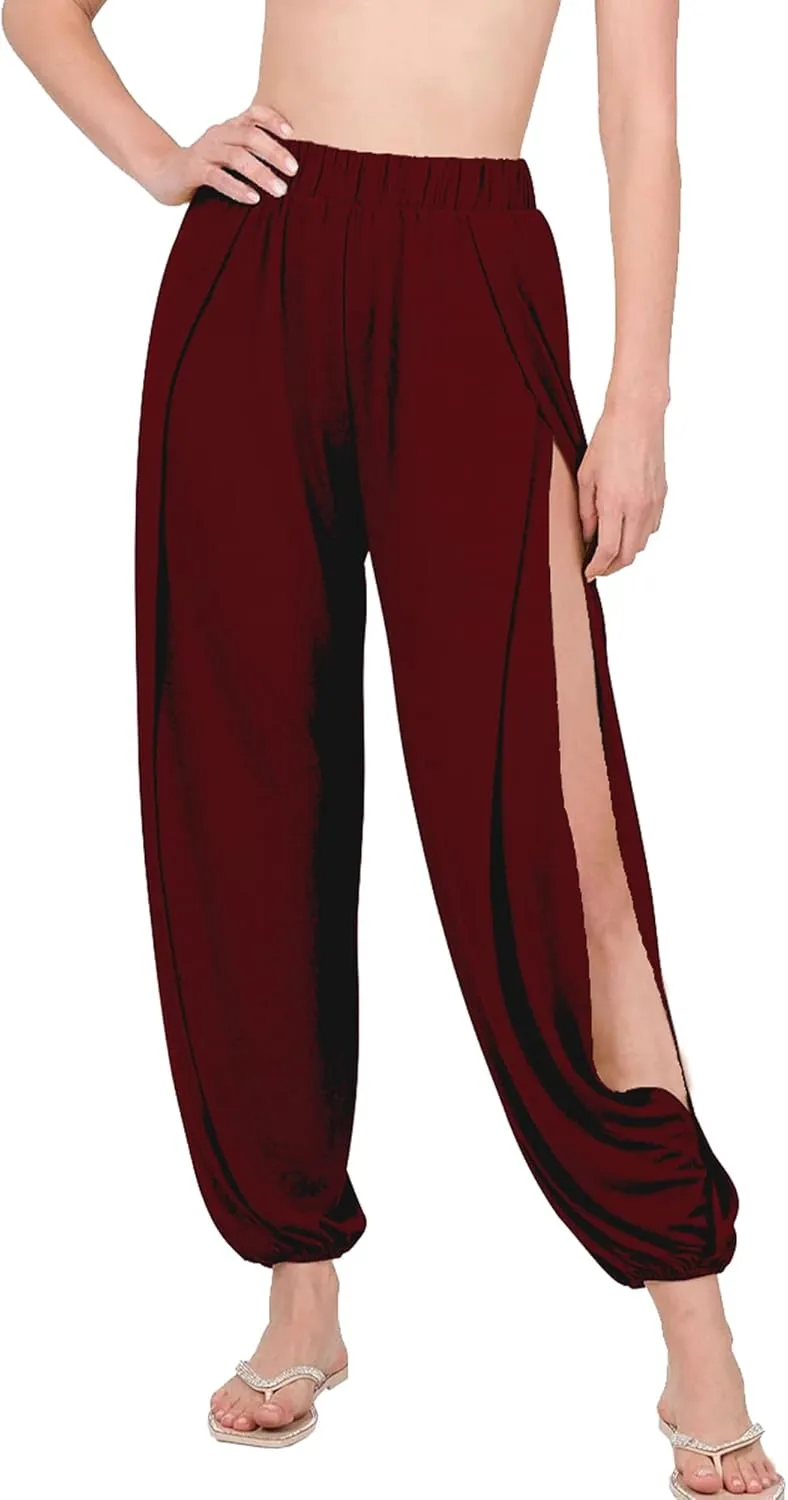 Harem Pants for Women Double High Slit Leg Flowy Yoga Pant Pilates Dance Hippie Wrap Beach Cover-Up Pants