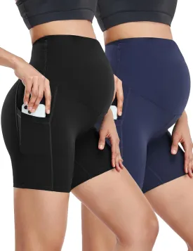 HOFISH Maternity Shorts for Women Over The Belly Pregancy Biker Shorts Workout Active Running Short Pants with Pockets