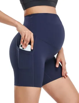 HOFISH Maternity Shorts for Women Over The Belly Pregancy Biker Shorts Workout Active Running Short Pants with Pockets