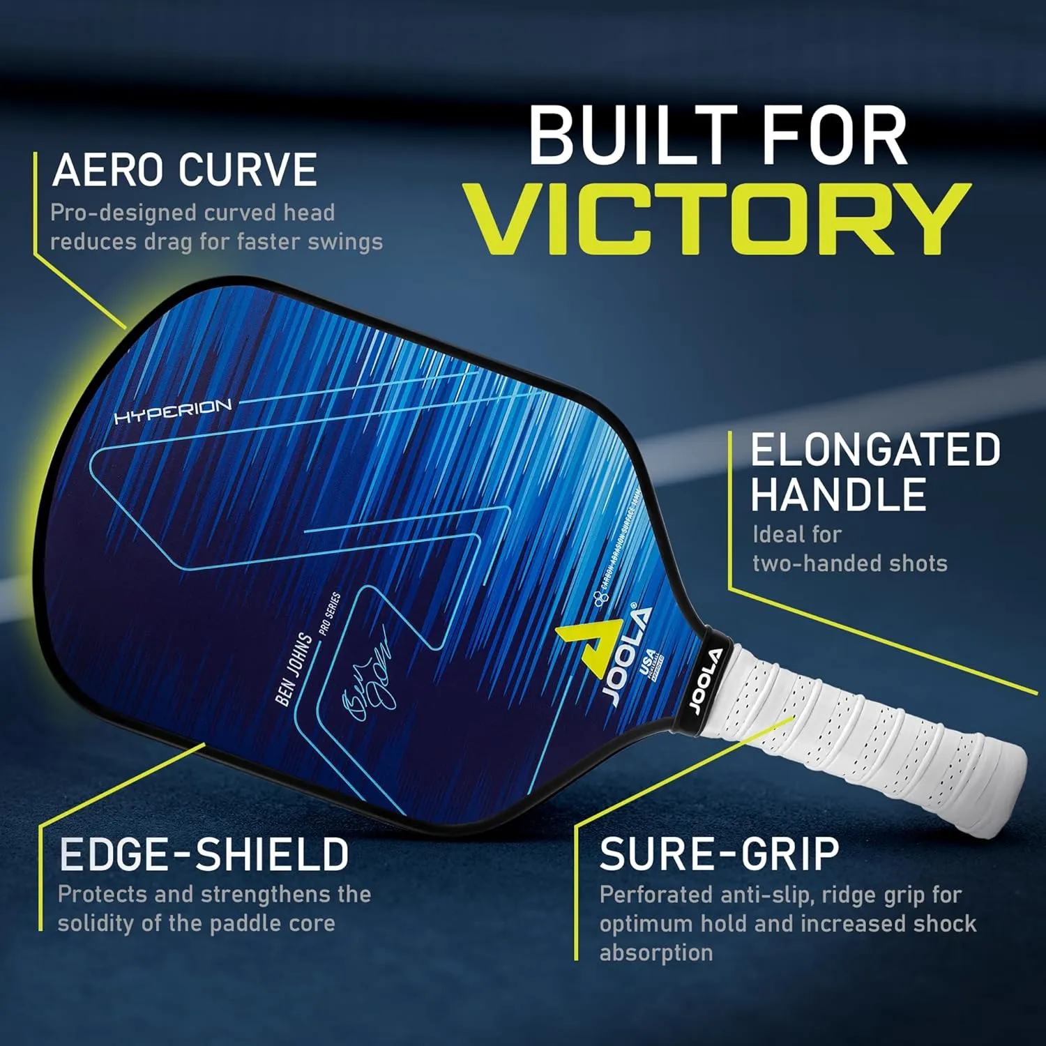 JOOLA Ben Johns Hyperion Pickleball Paddle - Select Raw Carbon Surface or Carbon Abrasion Surface for Increased Power and Spin - Elongated Grip Handle - Carbon Fiber Pickleball Paddle - USAP Approved