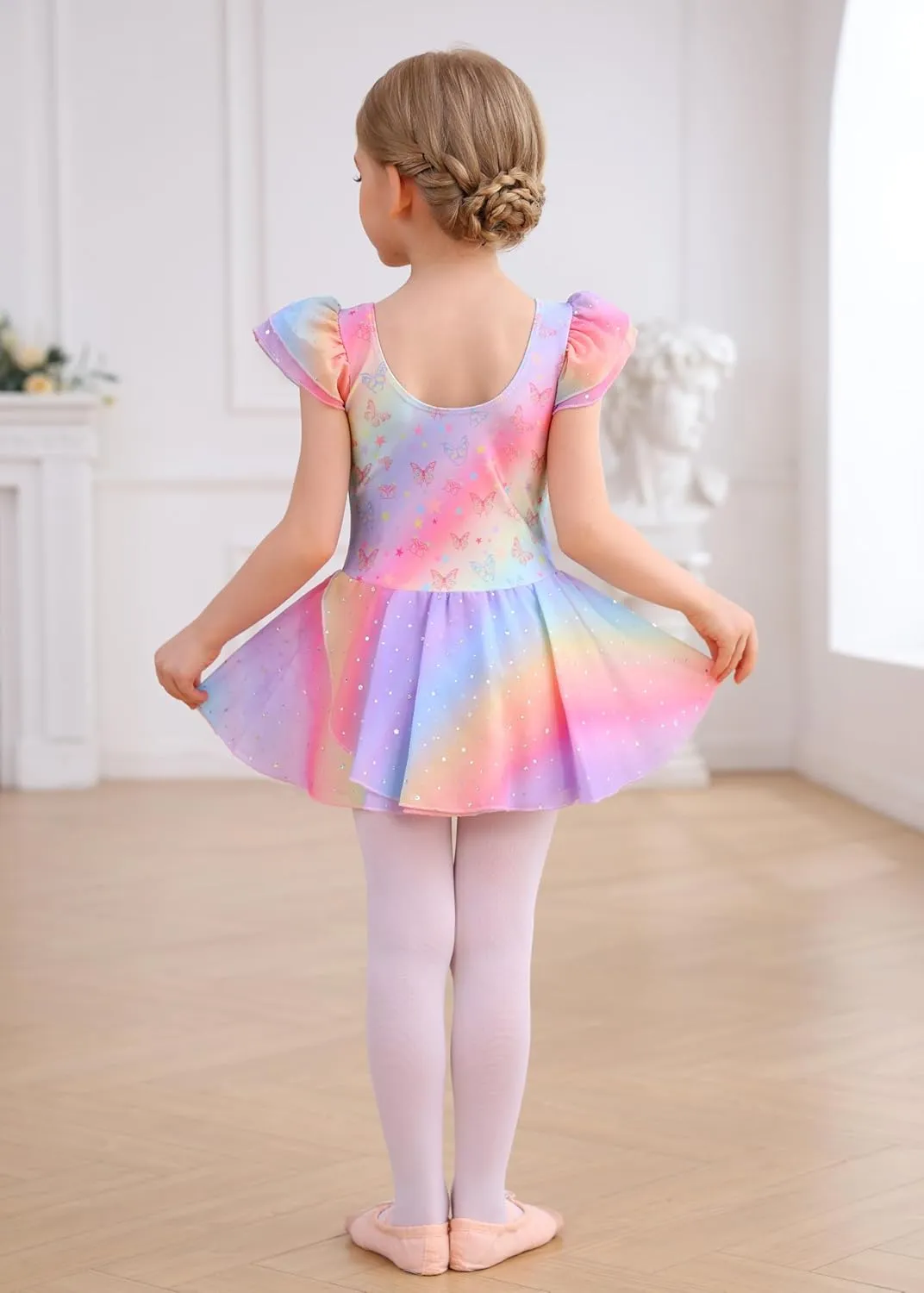 MdnMd Toddler Ballet Leotards for Girls Dance Leotards with Skirt Gymnastic Ballerina Outfit Dress Classic Short Sleeve