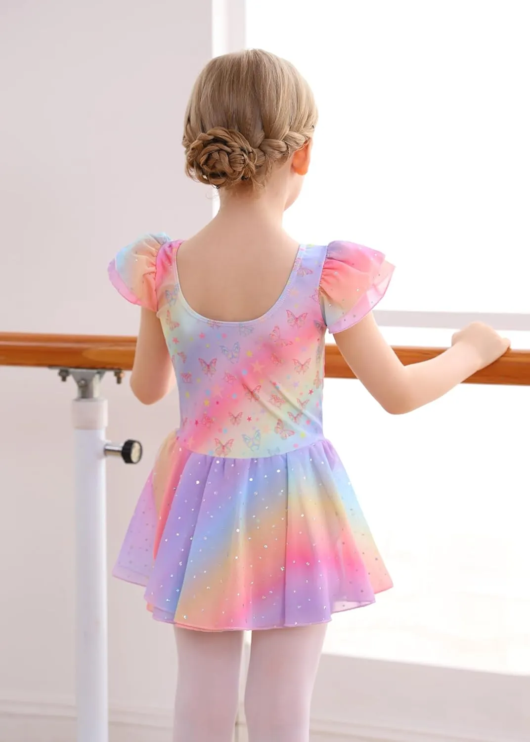MdnMd Toddler Ballet Leotards for Girls Dance Leotards with Skirt Gymnastic Ballerina Outfit Dress Classic Short Sleeve
