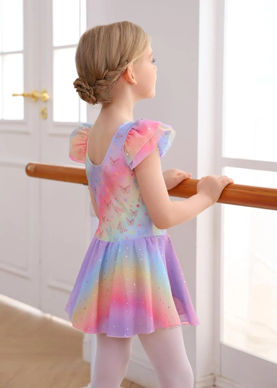 MdnMd Toddler Ballet Leotards for Girls Dance Leotards with Skirt Gymnastic Ballerina Outfit Dress Classic Short Sleeve
