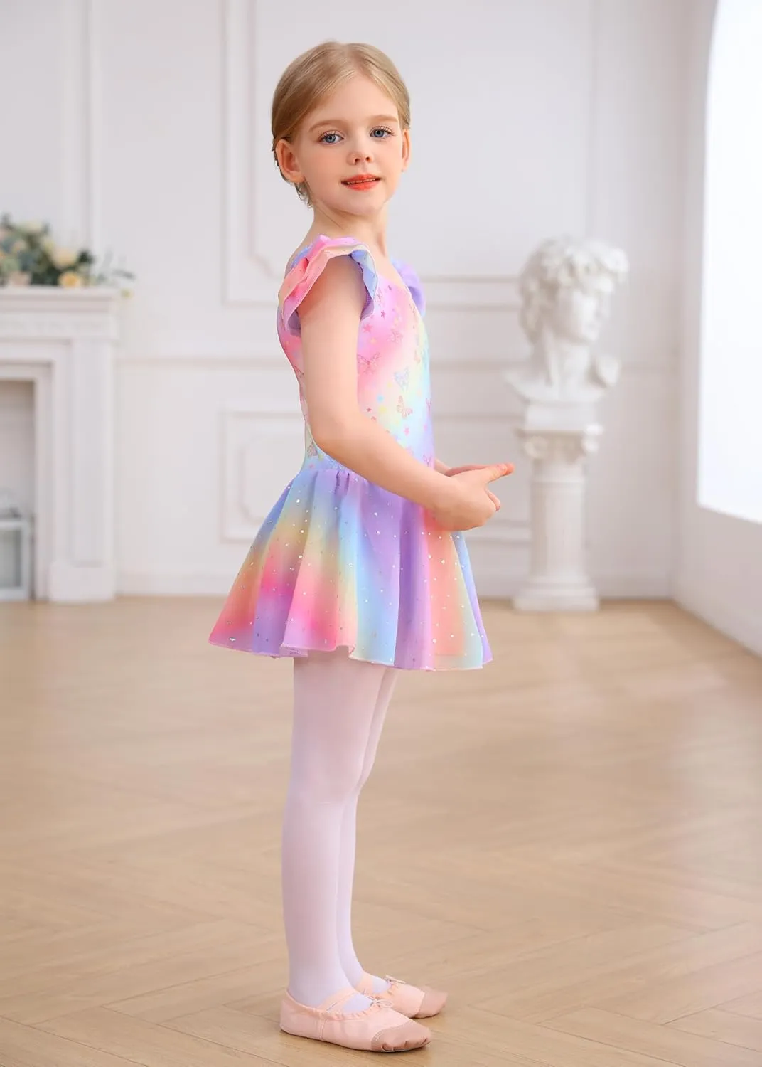 MdnMd Toddler Ballet Leotards for Girls Dance Leotards with Skirt Gymnastic Ballerina Outfit Dress Classic Short Sleeve