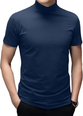 Mens T Shirt Short Sleeve Basic Mock Turtleneck Slim Fit Undershirt Pullover Thermal Solid Tops