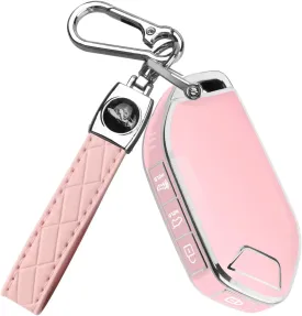 QBUC for Kia Key fob Cover,Soft TPU 360Car Key Case Protector with Leather Keychain Compatible with Kia Telluride 2023/2024 5 Buttons Smart Key (Pink)