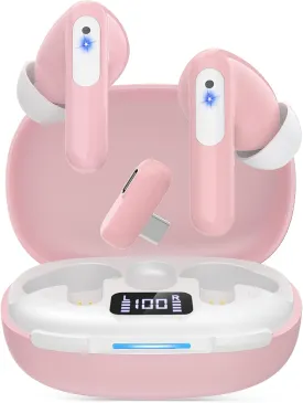 RYR 2.4GHz Wireless Gaming Earbuds, Bluetooth 5.3 in-Ear Headphones Bass Stereo, Gaming Earphones with Noise Cancelling Mic, 36Hrs Playtime for Meta Quest 3/2, PS5/4, VR, Switch, PC, Phone-Rose
