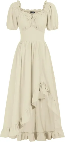 Scarlet Darkness Renaissance Dress Women Cottagecore Corset Dress Ruffle Maxi Dress with Pockets