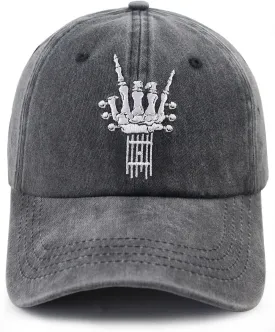 Skeleton Hand Hat for Men Women, Funny Adjustable Cotton Embroidered Guitar Music Lover Baseball Cap