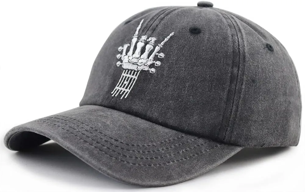 Skeleton Hand Hat for Men Women, Funny Adjustable Cotton Embroidered Guitar Music Lover Baseball Cap