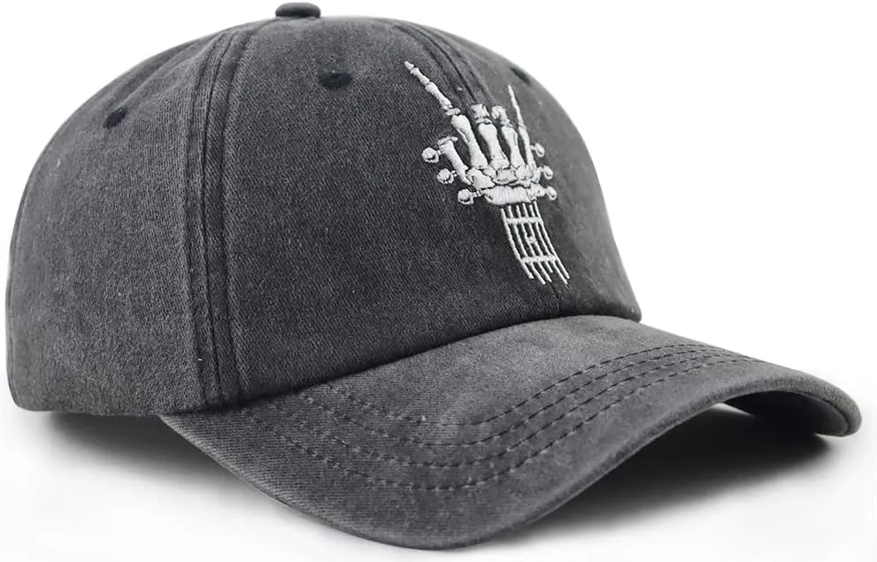 Skeleton Hand Hat for Men Women, Funny Adjustable Cotton Embroidered Guitar Music Lover Baseball Cap