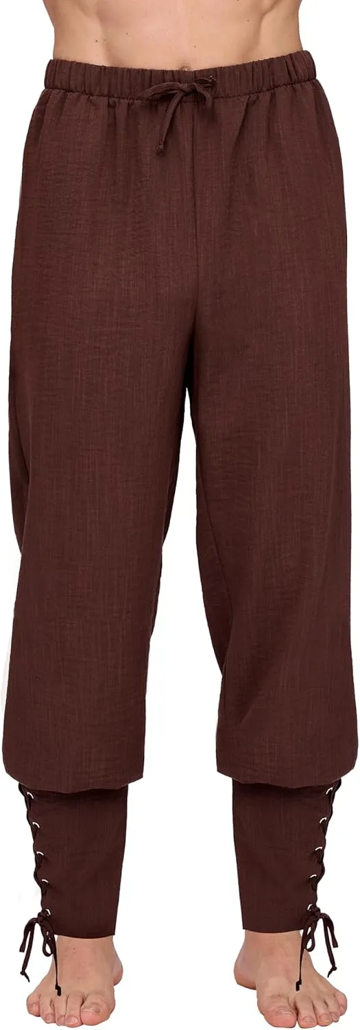 Spooktacular Creations Men Medieval Renaissance Pants, Ankle Banded Pirate Pants, Viking Costume Men for Halloween Party