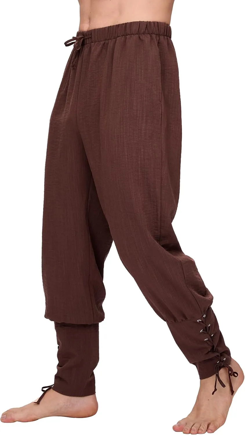 Spooktacular Creations Men Medieval Renaissance Pants, Ankle Banded Pirate Pants, Viking Costume Men for Halloween Party