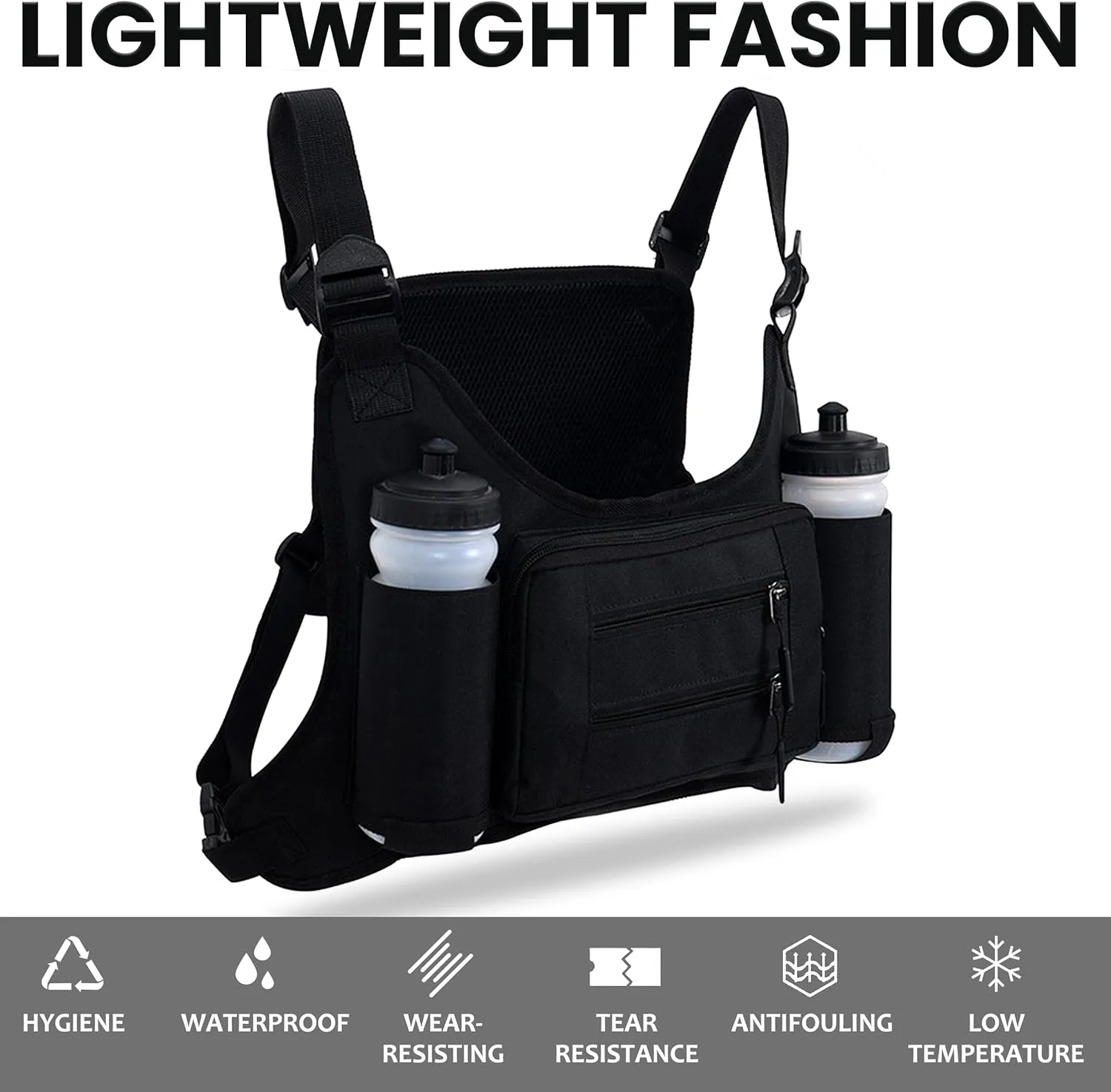 Sports Chest Bag for Men,water Resistant Chest Pack,running Pack for Workouts Lightweight Running Undershirt for Workout, Running and Cycling with Cell Phone Holder and Extra Storage (Jet black)