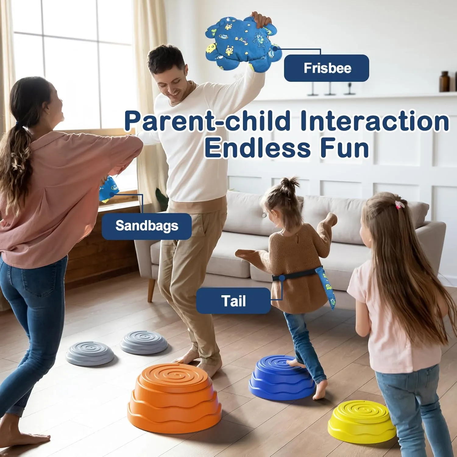 Stepping Stones for Kids, 5pcs Non-Slip Durable Balance Stones and 3pcs Cloth Toys, Obstacle Course Coordination Game Toys for Toddler Ages 3 4 5 6 7 8, Indoor or Outdoor Play (Original)