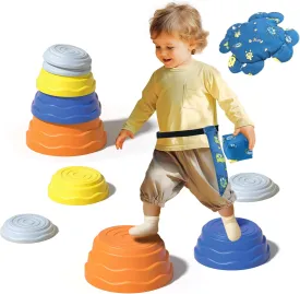 Stepping Stones for Kids, 5pcs Non-Slip Durable Balance Stones and 3pcs Cloth Toys, Obstacle Course Coordination Game Toys for Toddler Ages 3 4 5 6 7 8, Indoor or Outdoor Play (Original)