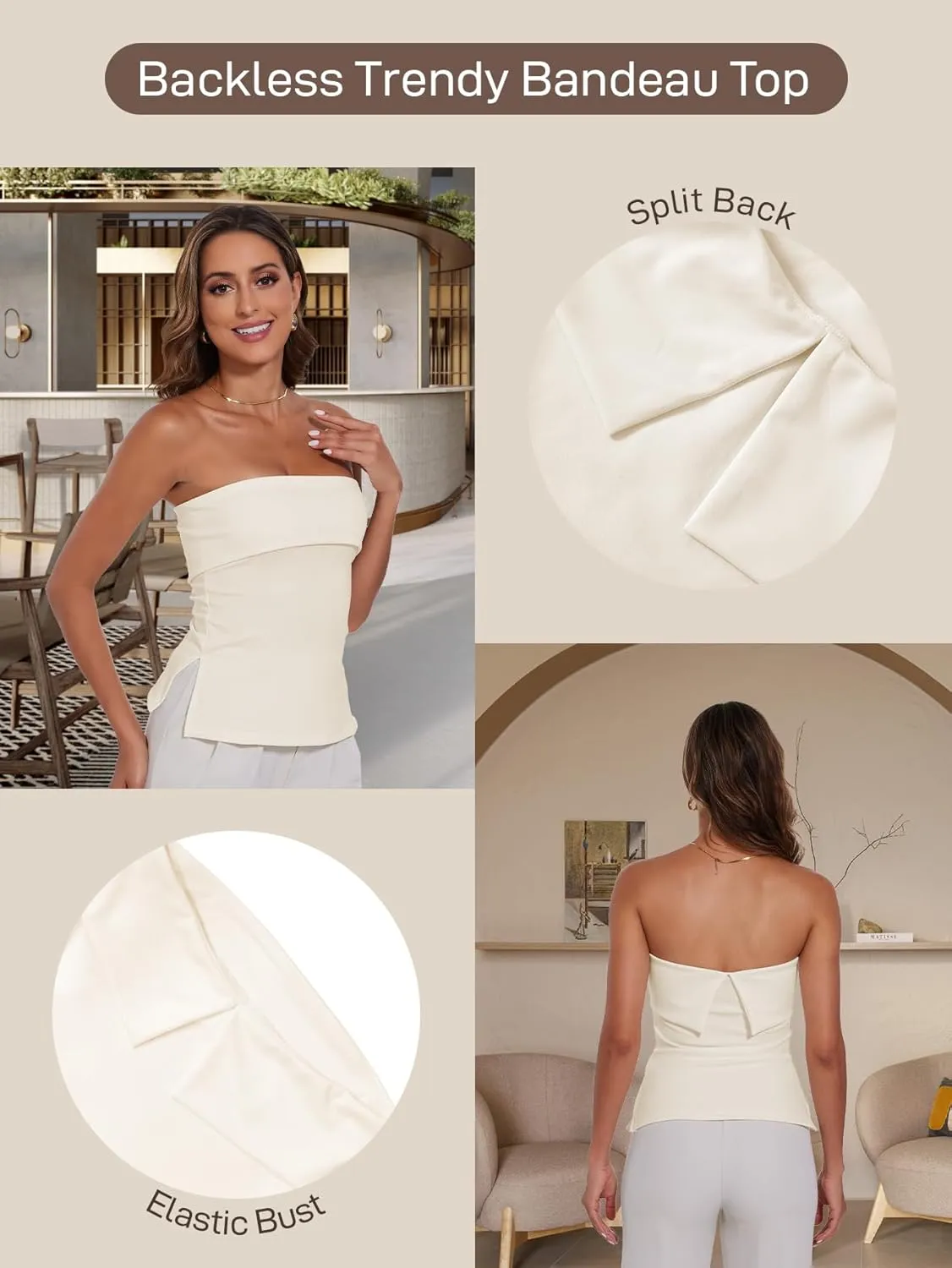 Strapless Tube Tops for Women Backless Going Out Bandeau Top Sexy Trendy Off Shoulder Side Split Summer Bustier Tops
