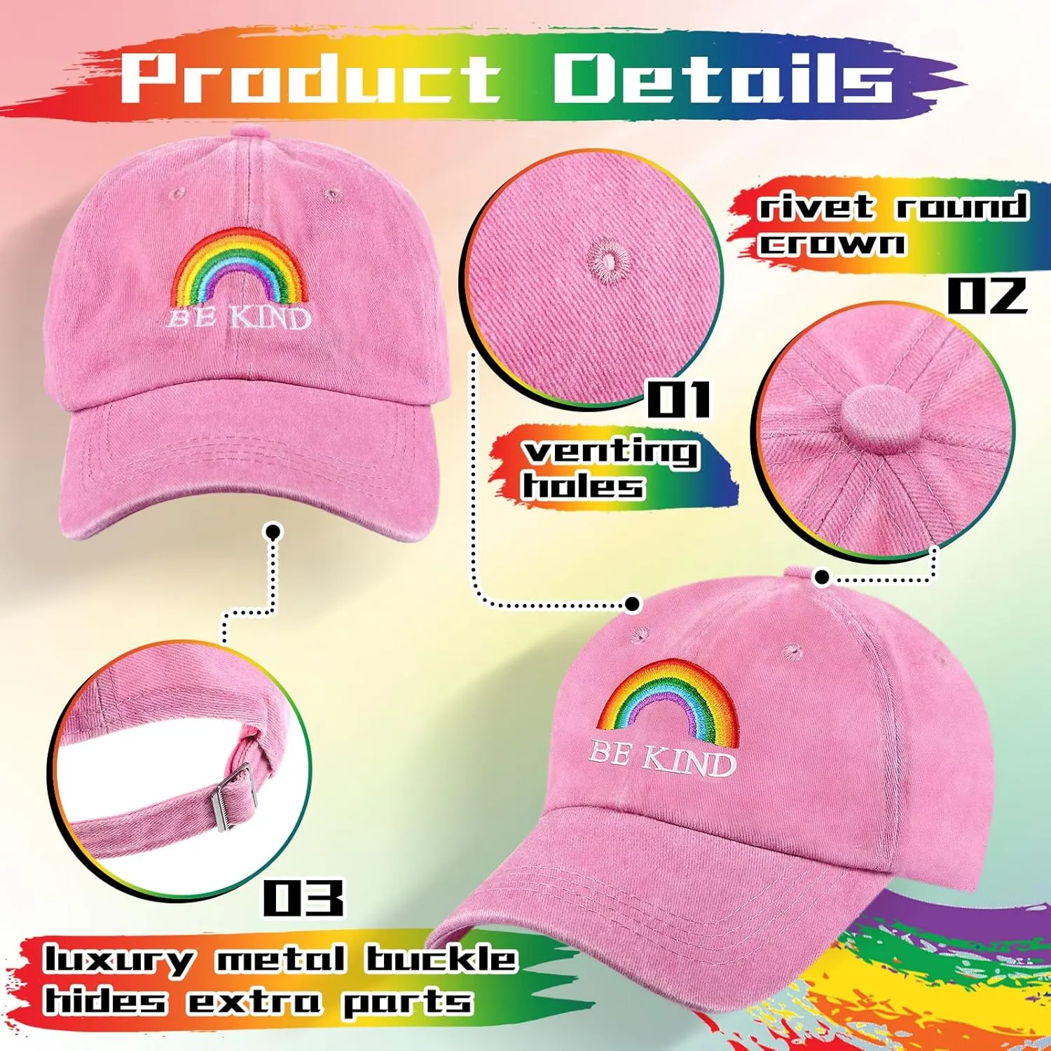Sureio 4 Pieces LGBT Baseball Hat Rainbow Denim Hats Washed Cotton Profile Embroidered Adjustable Baseball for Men Women
