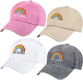 Sureio 4 Pieces LGBT Baseball Hat Rainbow Denim Hats Washed Cotton Profile Embroidered Adjustable Baseball for Men Women