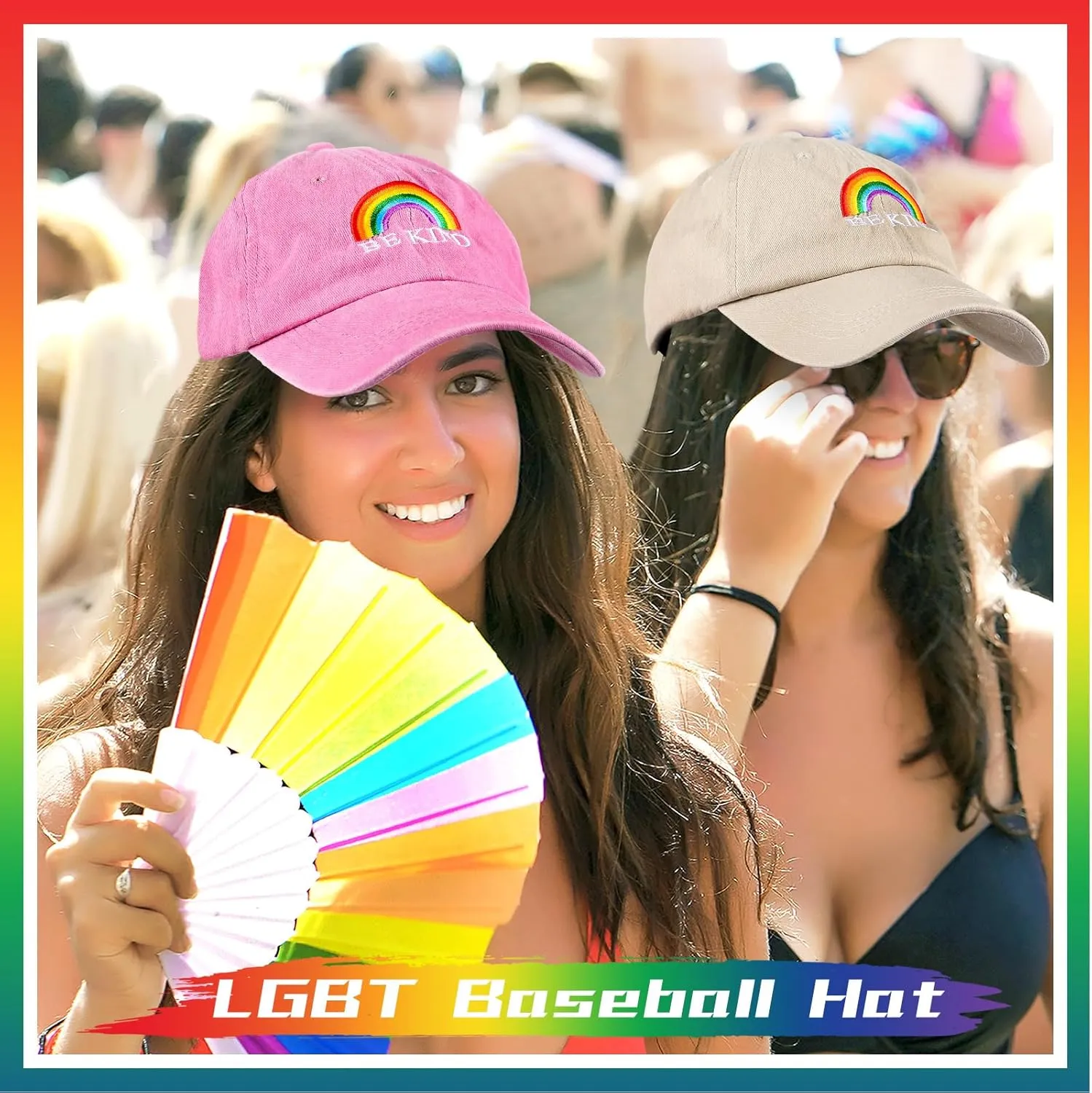 Sureio 4 Pieces LGBT Baseball Hat Rainbow Denim Hats Washed Cotton Profile Embroidered Adjustable Baseball for Men Women